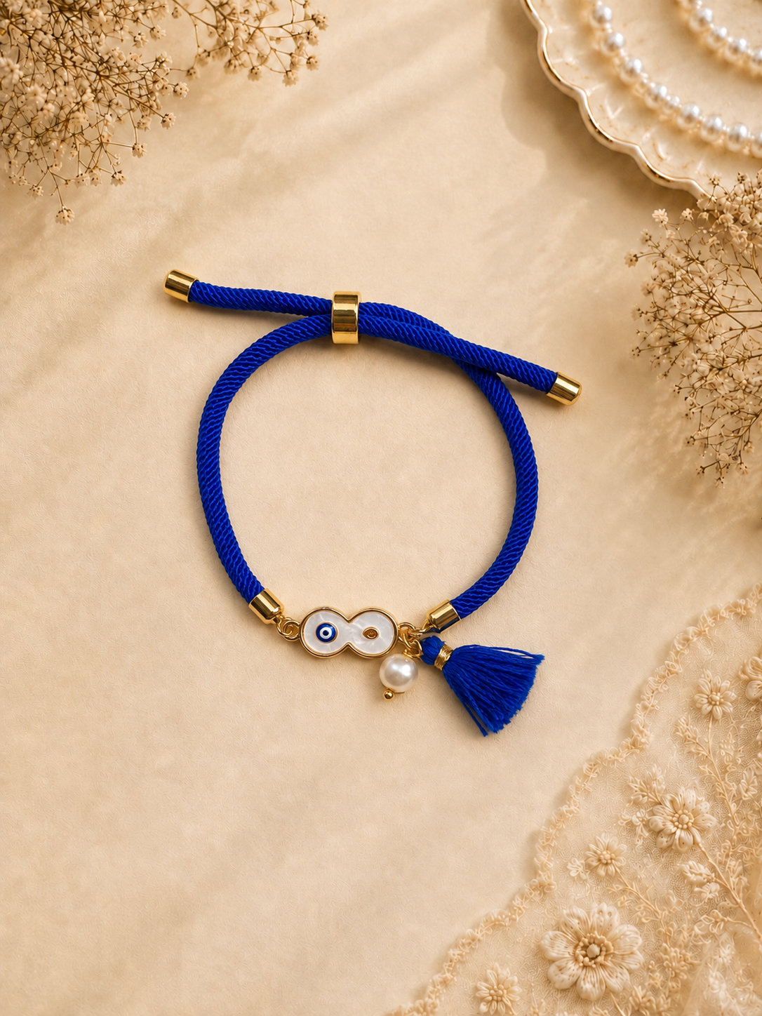 Blue Infinity Bhabhi Rakhi - Nazar Lumba Gift for Her Set