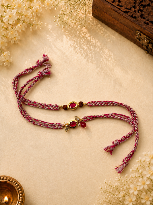 Pink Red Stone Designer Rakhi Set for Brother