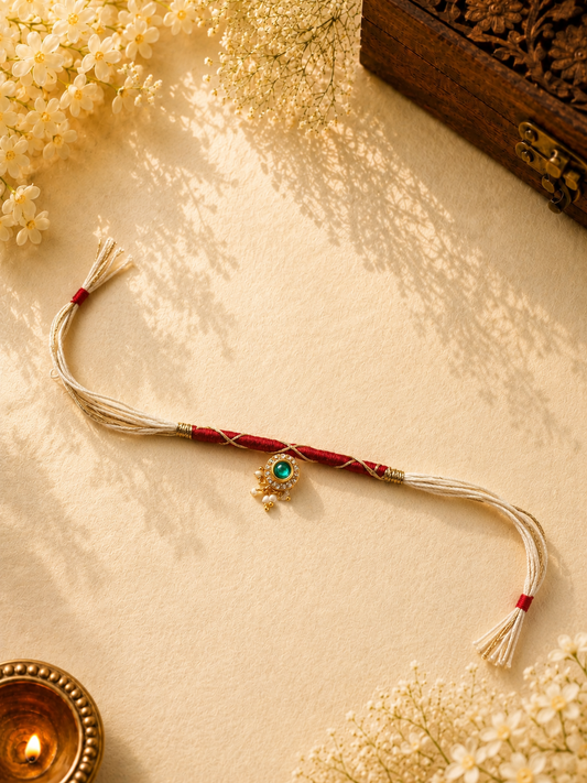 Red Green Stone Bhabhi Rakhi - Premium Lumba Gift Online