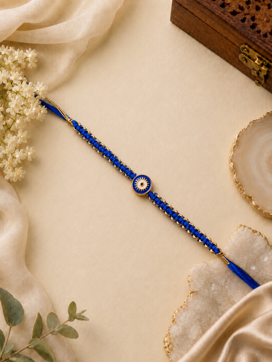Blue Macramé Thread Rakhi with Evil Eye Charm for Brother