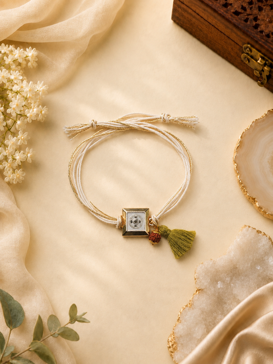 White Square Charm Bhabhi Rakhi - Premium Lumba Gift Online