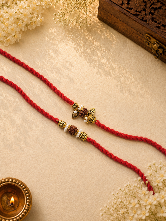 Red Rudraksha Designer Rakhi Set