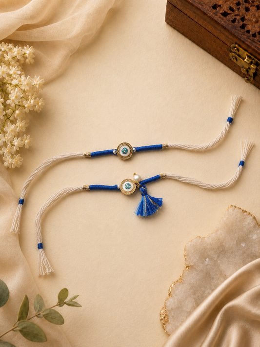 Blue Round Stone Rakhi Set for Brother