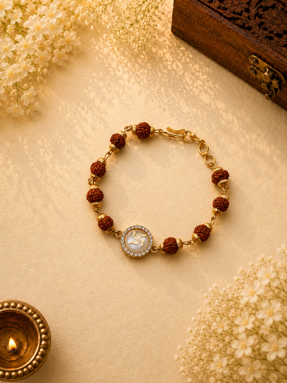 Rudraksha Bracelet with Swastik Charm for Brother