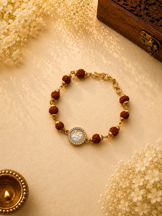 Rudraksha Bracelet with Swastik Charm for Brother