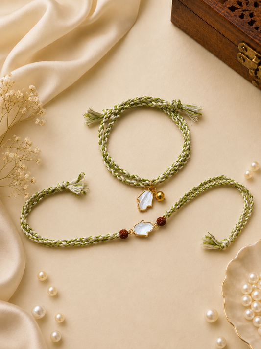 Green Hamsa Hand Rakhi Set for Brother