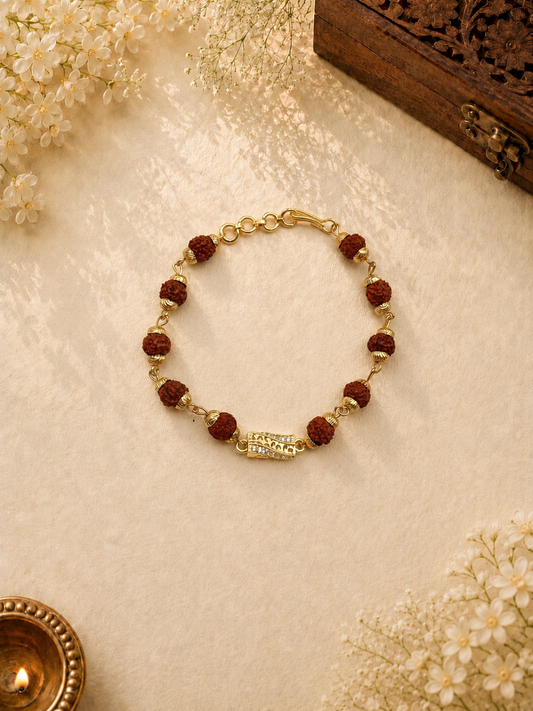 Rudraksha Beads Bracelet with CZ Bar Charm for Brother