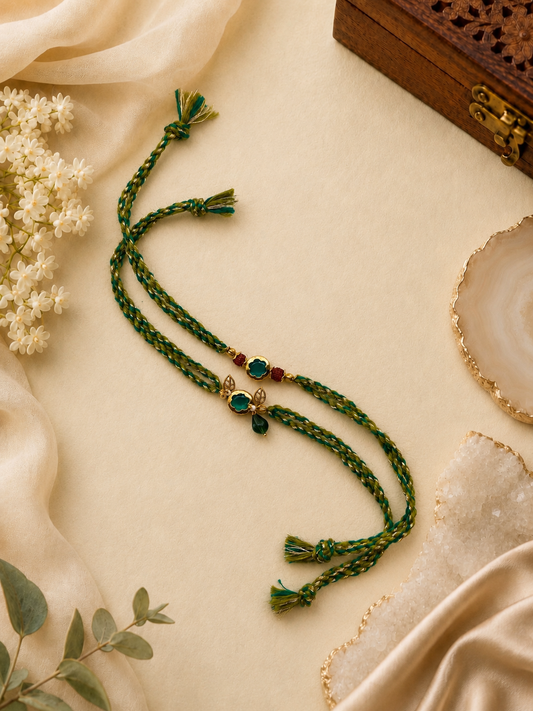 Green Clover Thread Rakhi Set for Brother