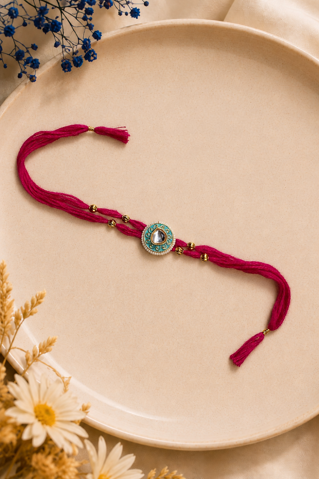 Pink Round Charm Rakhi for Brother - Designer Rakhi Gift