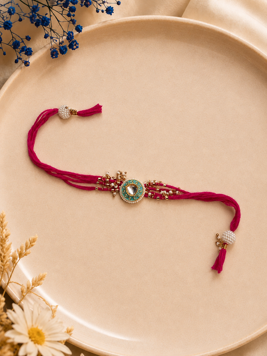 Pink Pearl Bhabhi Rakhi - Designer Lumba Rakhi Gift Online
