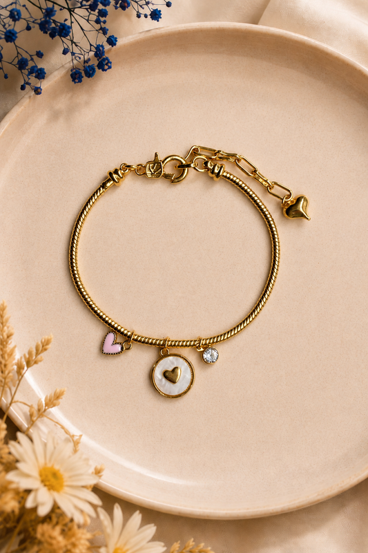 Gold heart Bhabhi Rakhi - Charm Bracelet Gift Online