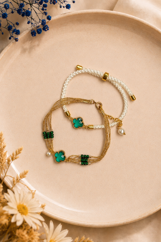 Emerald Clover Bhai Bhabhi Rakhi Set