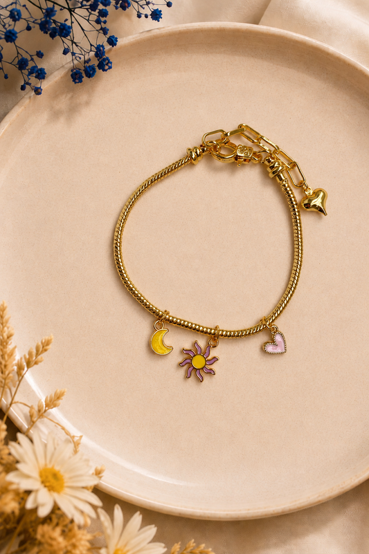 Gold Sun Moon Bhabhi Rakhi - Charm Bracelet Gift Online