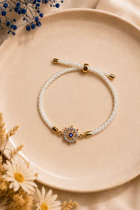 Pearl Evil Eye Wheel Rakhi for Brother