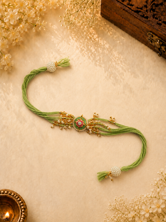 Light Green Pearl Bhabhi Rakhi - Premium Lumba Gift Online