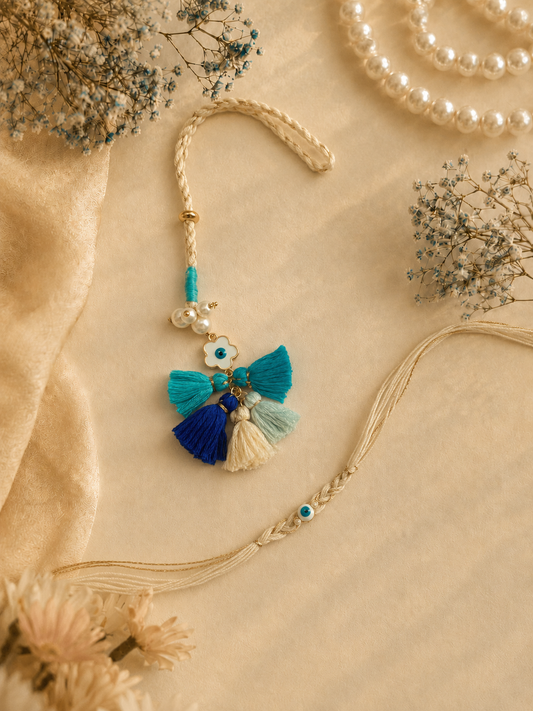 Blue Evil Eye Bhai Bhabhi Rakhi Set