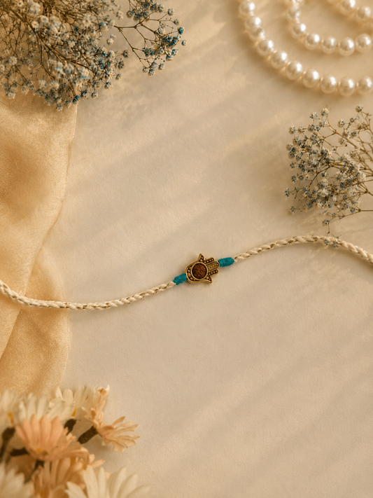 Ivory Thread Rakhi with Hamsa Hand Pendant for Brother