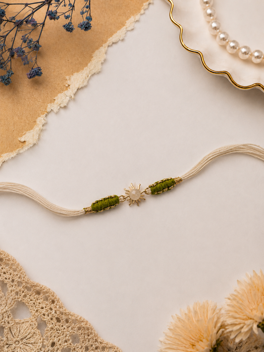 Ivory Thread Rakhi with Mother-of-Pearl Sun Pendant for Brother