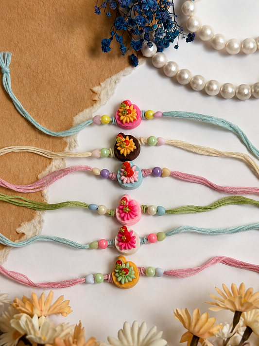 Cute Cake Kids Rakhi Set with Pastel Beads Gift for Bro
