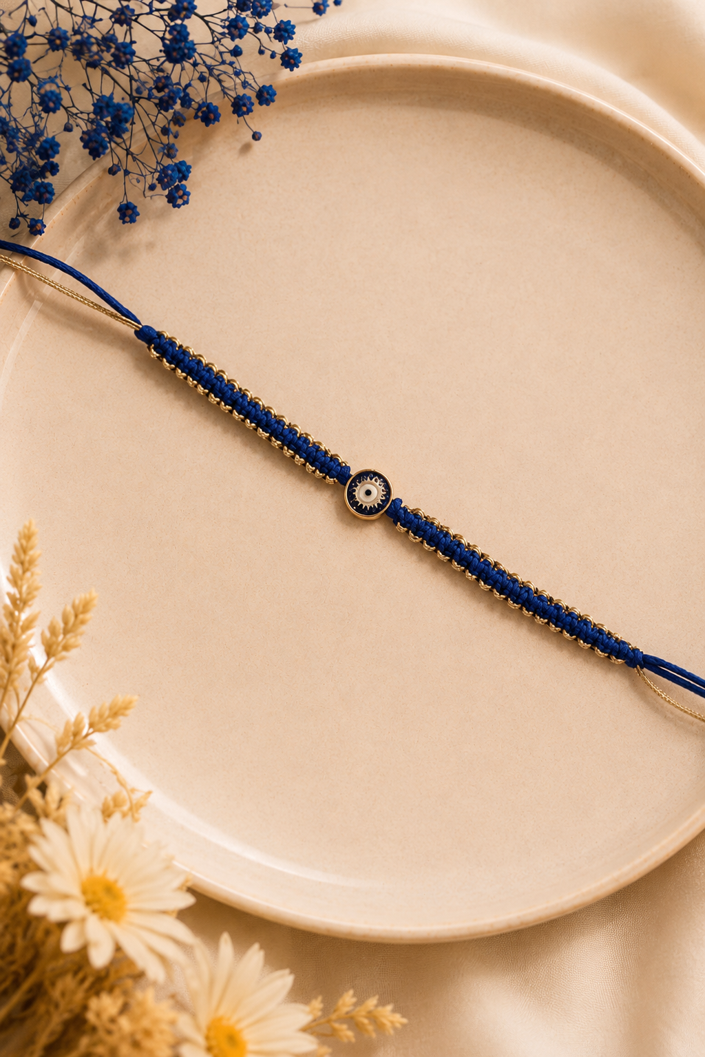 Blue Woven Evil Eye Rakhi for Brother - Premium Gift