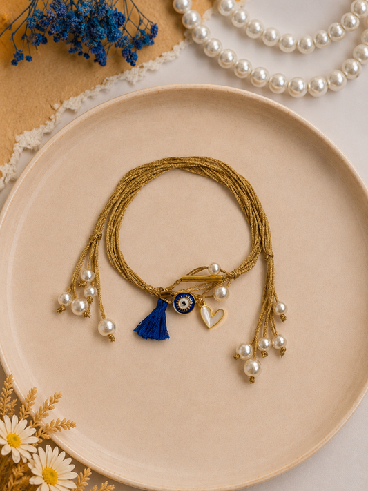 Gold Pearl Evil Eye Bhabhi Rakhi - Designer Lumba Gift Set