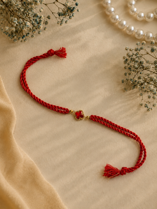 Red Flower Stone Rakhi for Brother - Designer Rakhi Gift