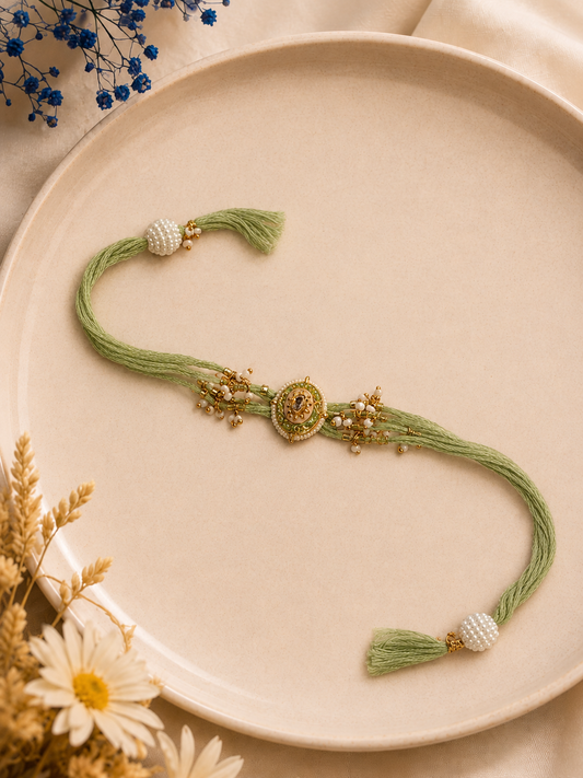 pista Multi-Strand  Rakhi with Pearl Beaded Tassels for Bhabhi