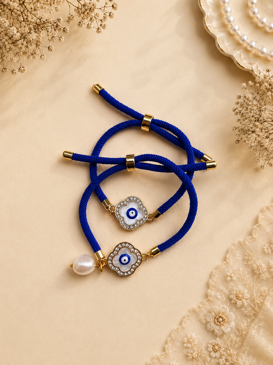 Blue Clover Evil Eye Bracelet Rakhi Set