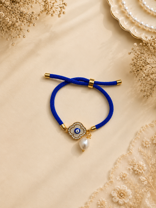 Blue Nazar Flower Bhabhi Rakhi - Designer Lumba Gift Set