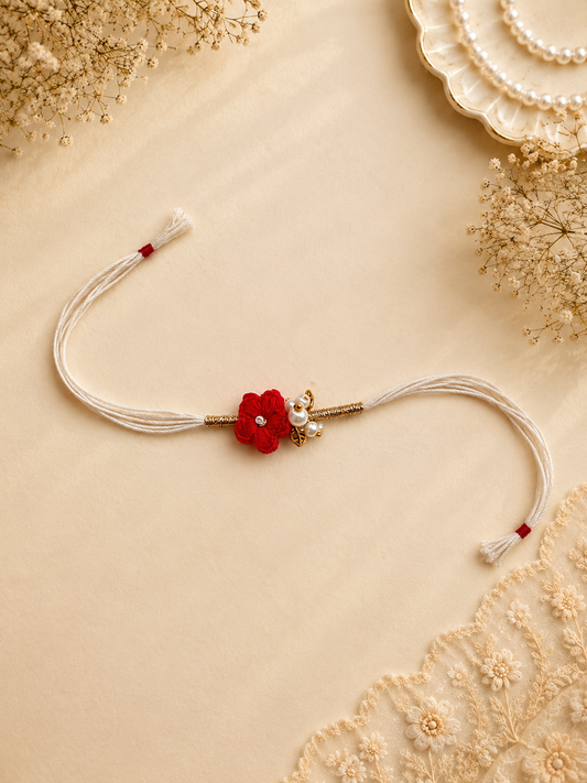 Red Flower Bhabhi Rakhi - Premium Lumba Gift for Her Set