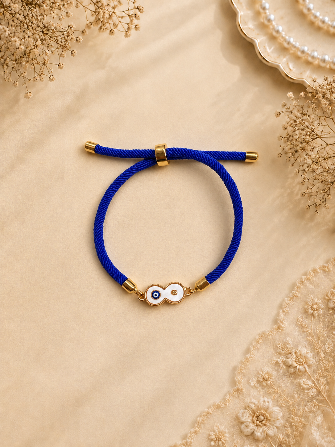 Royal Blue Rope Infinity Evil Eye Bracelet with Double Nazar Charm for Her