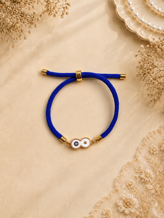 Royal Blue Rope Infinity Evil Eye Bracelet with Double Nazar Charm for Her