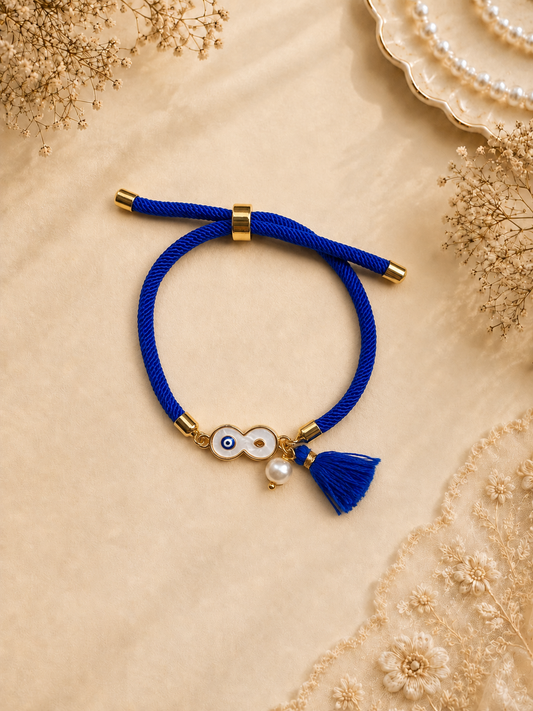 Blue Infinity Bhabhi Rakhi - Nazar Lumba Gift for Her Set