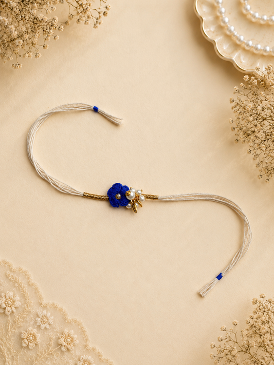 Blue Flower Bhabhi Rakhi - Designer Lumba Gift for Her Set