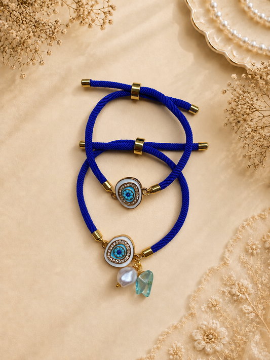 Blue Round Stone Bracelet Rakhi Set