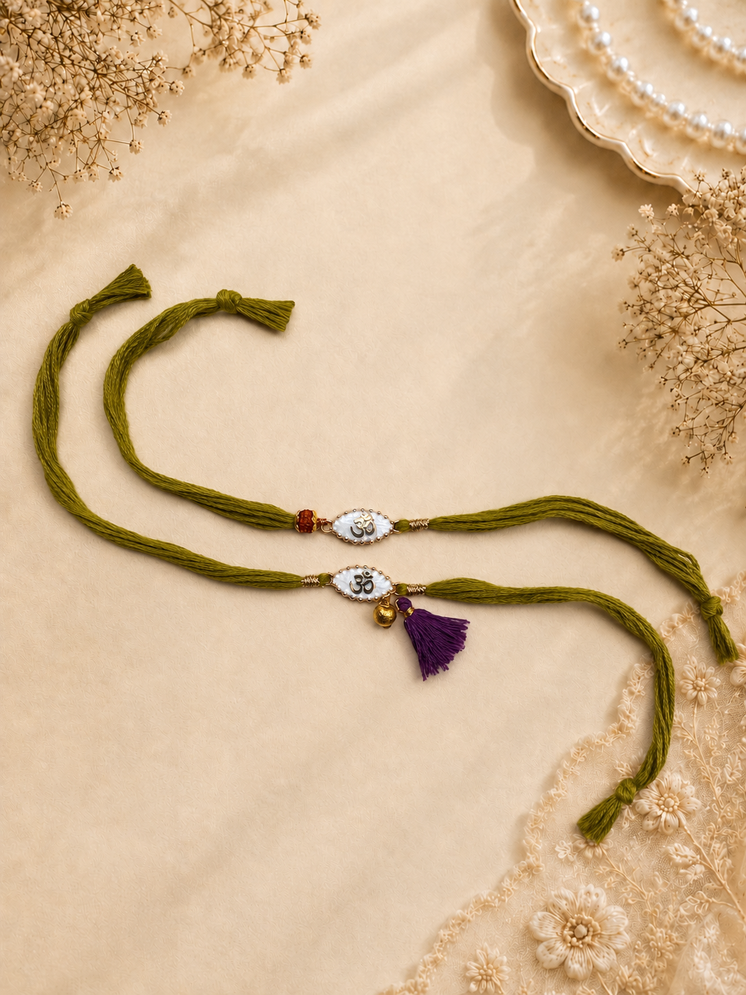 Green Om Rakhi Set for Brother