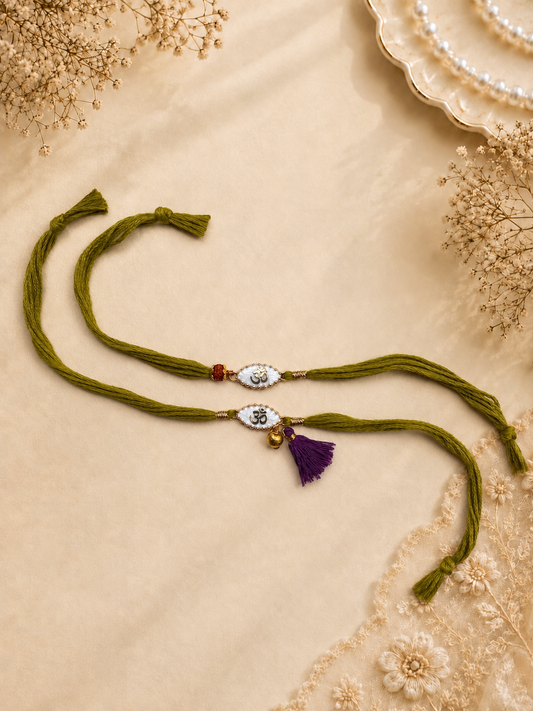 Green Om Rakhi Set for Brother
