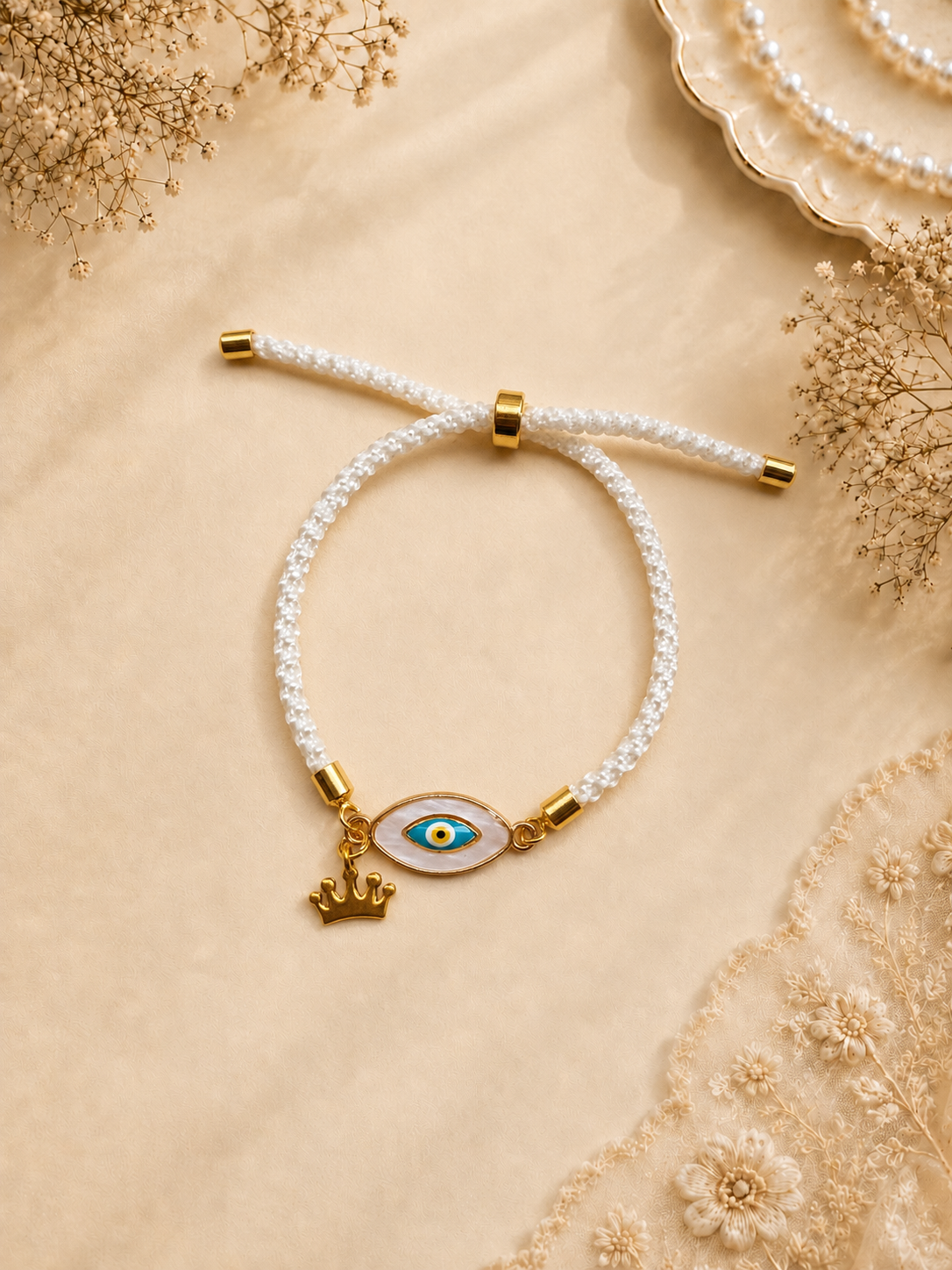White Crown Evil Eye Bhabhi Rakhi - Designer Lumba Gift