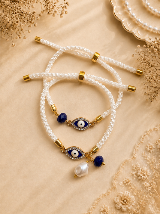 Evil Eye Pearl Bracelet Rakhi Set