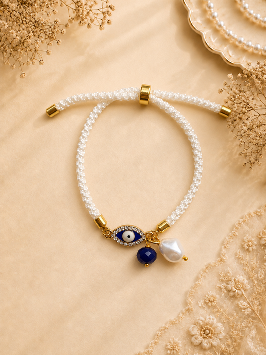 White Evil Eye Bhabhi Rakhi - Premium Pearl Lumba Gift Set