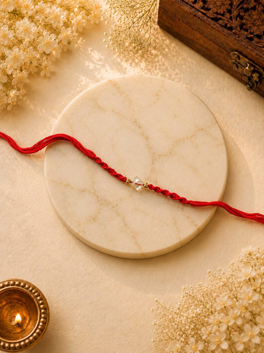 Red Macramé Thread Rakhi with Crystal Stone for Bhabhi