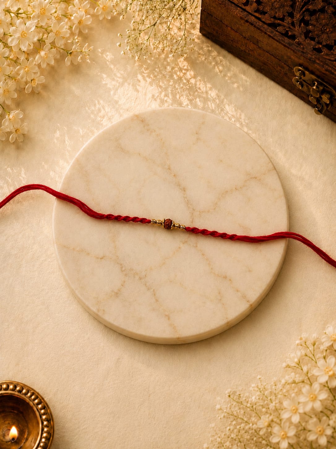 Minimal Rudraksha Bead Rakhi for Brother | Handmade Sacred Rakhi