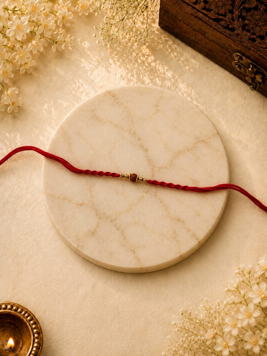 Minimal Rudraksha Bead Rakhi for Brother | Handmade Sacred Rakhi