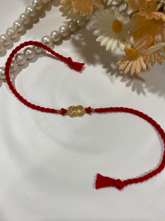 Om Zircon Rakhi – Minimal Red Thread Rakhi for Bhai | Shrung