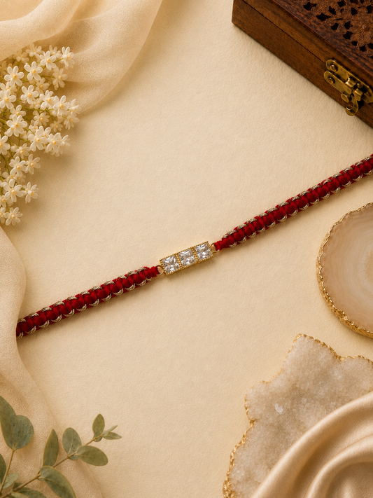Red Zardosi Thread Rakhi with Crystal Stones for Brother