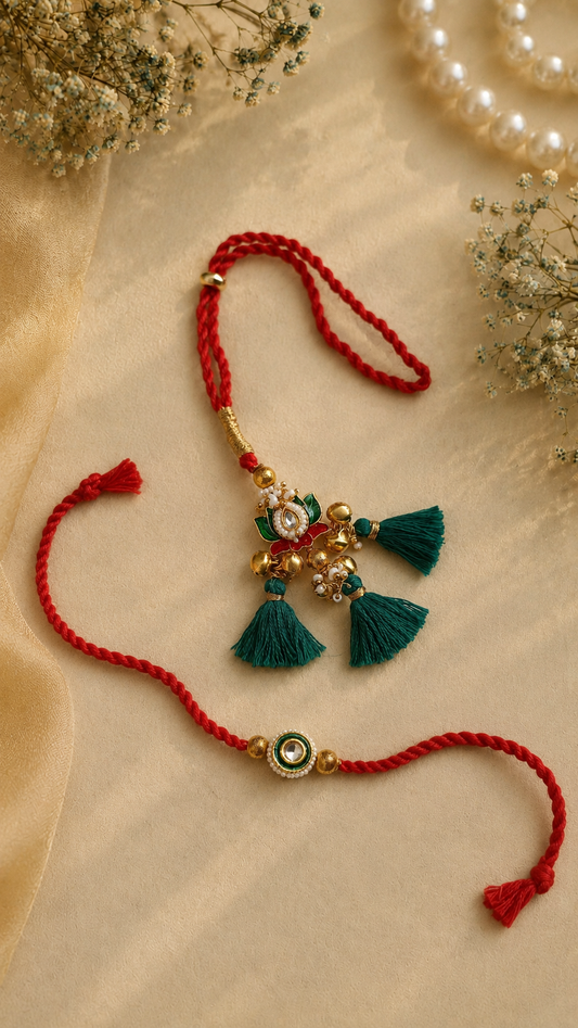 Elephant Bhabhi Rakhi with Green Thread and Red Tassels Festive Gift