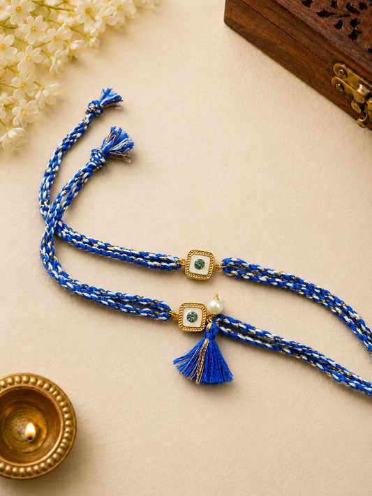 Blue Square Stone Rakhi Set for Brother