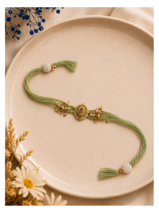 Light Green Pearl Bhabhi Rakhi - Premium Lumba Gift Online