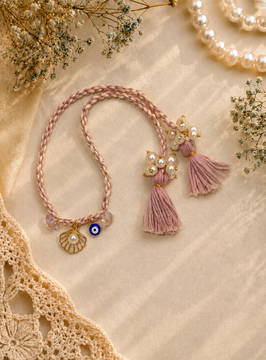 Mauve Tassel Bhabhi Rakhi - Pearl Evil Eye Gift Online Set